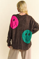 Outfit Flow - Davi & Dani Contrast Smile Round Neck Oversize Sweater