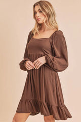 Aemi + Co Ruffled Hem Square Neck Balloon Sleeve Mini Dress OutfitFlow