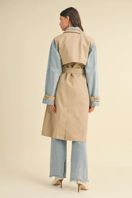MABLE Layered Look Trench Coat With Denim Jacket Trendsi