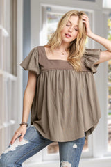 ADORA Princess Sleeves Garment Washed Top OutfitFlow