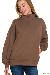 Zenana Scuba Quarter-Zip Sweatshirt OutfitFlow