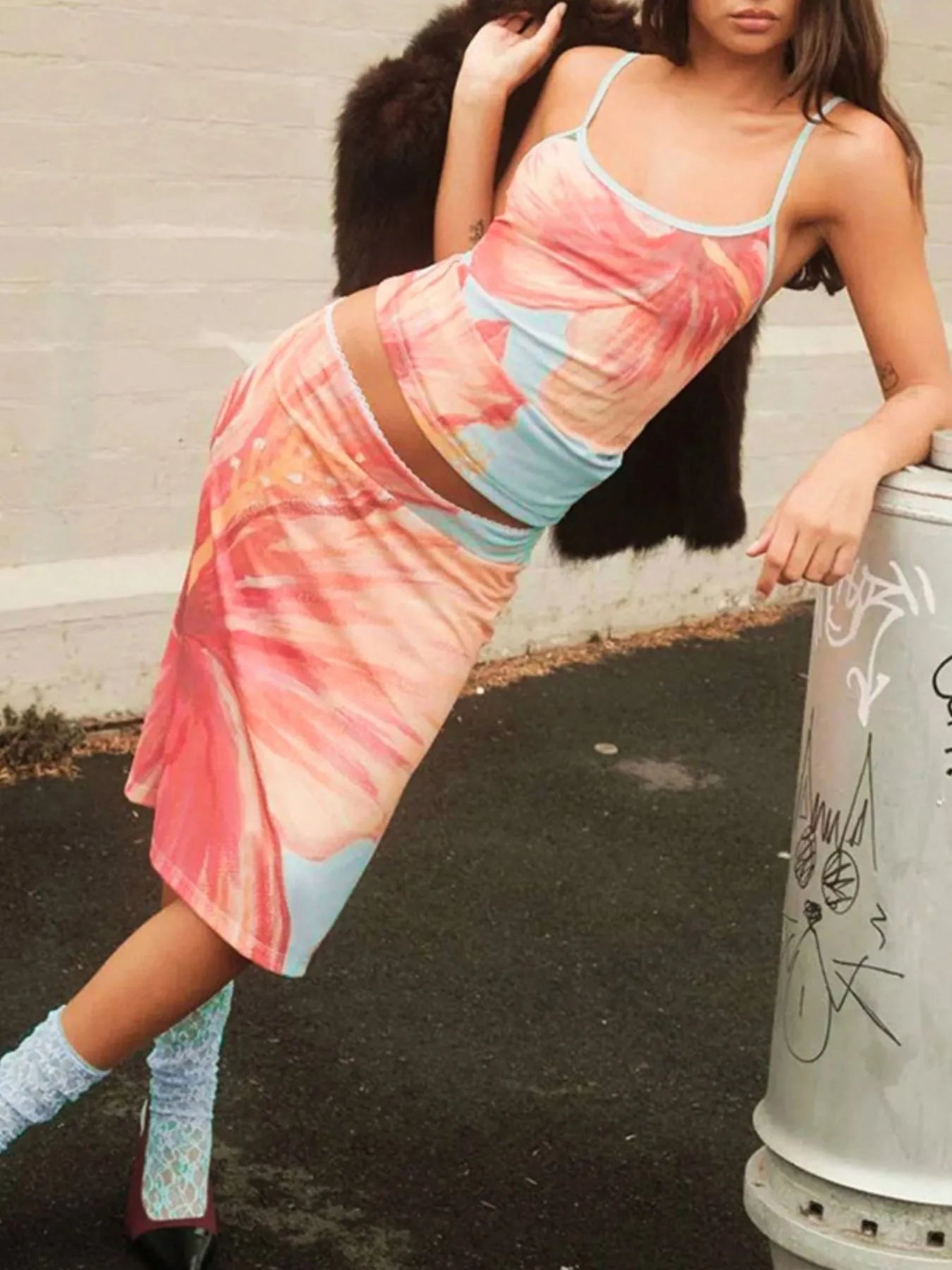 Printed Scoop Neck Cami and Skirt Set OutfitFlow
