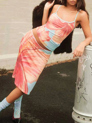 Printed Scoop Neck Cami and Skirt Set OutfitFlow
