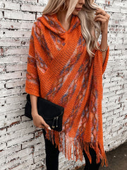 Outfit Flow - Fringe Contrast Hooded Poncho