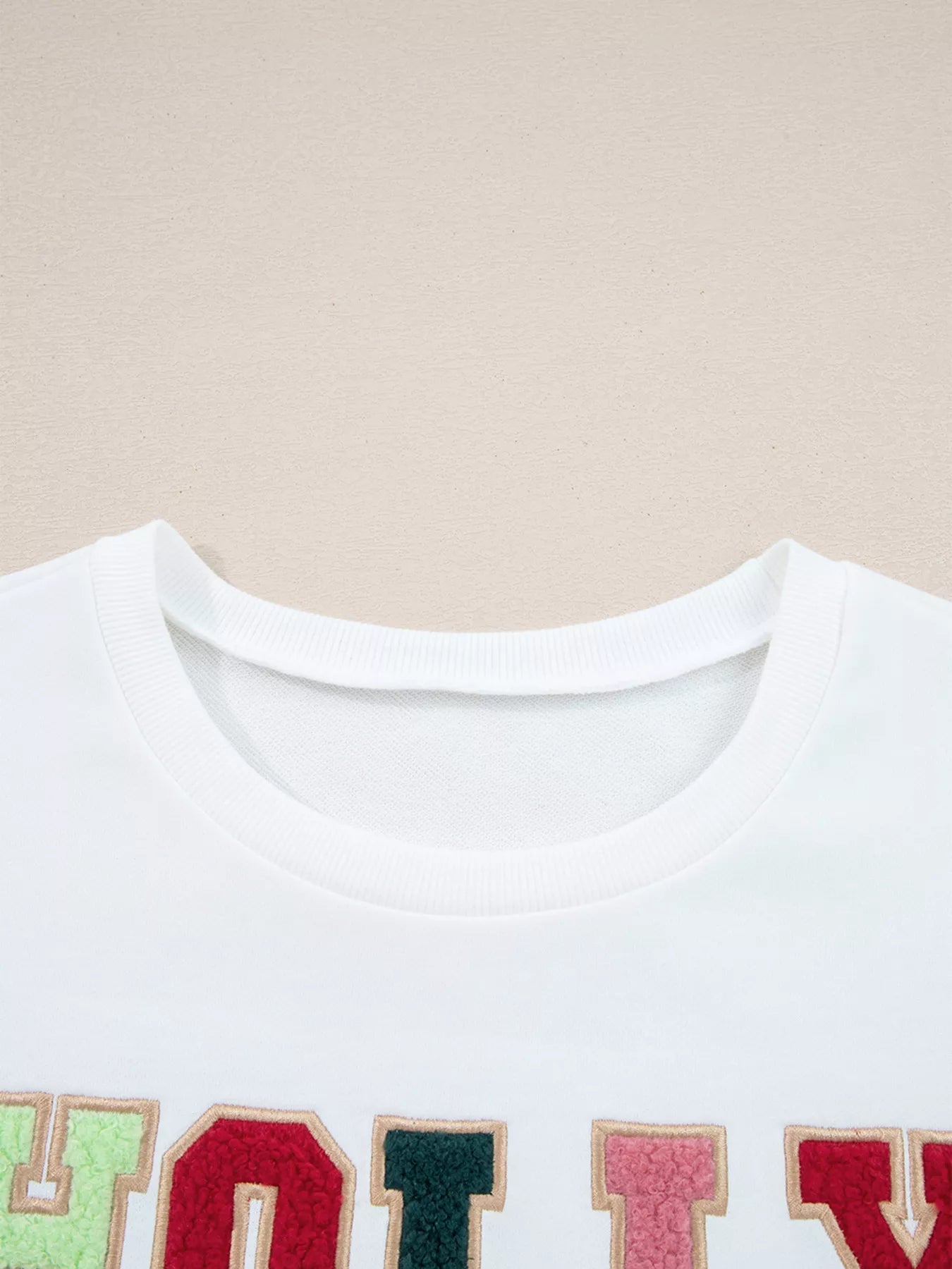 HOLLY JOLLY Embroidered Round Neck Sweatshirt OutfitFlow