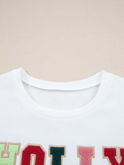 HOLLY JOLLY Embroidered Round Neck Sweatshirt OutfitFlow