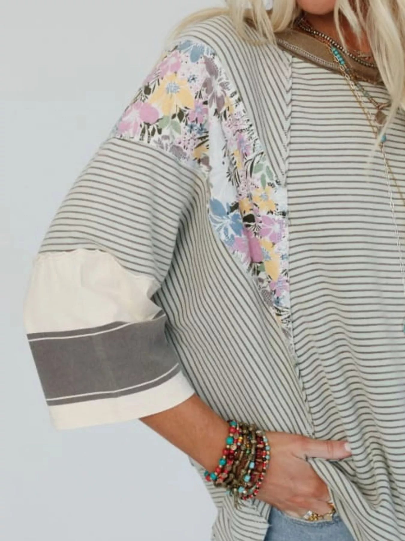 Striped Floral Long Sleeve T-Shirt OutfitFlow