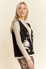 Davi & Dani Floral Embroidered Lace Sweater Knit Vest OutfitFlow