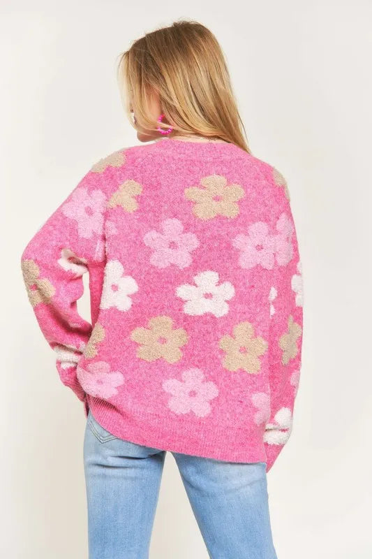 ADORA Full Size Floral Popped 2-Tone Sweater Top Plus Size OutfitFlow