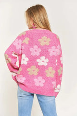 ADORA Full Size Floral Popped 2-Tone Sweater Top Plus Size OutfitFlow