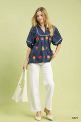 Umgee Embroidered Floral Puff Sleeve Top OutfitFlow