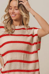 BiBi Fourth Of July Stripe Drop Shoulder Sweater OutfitFlow