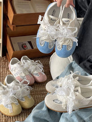 Vintage Lace Ribbon Sneakers OutfitFlow