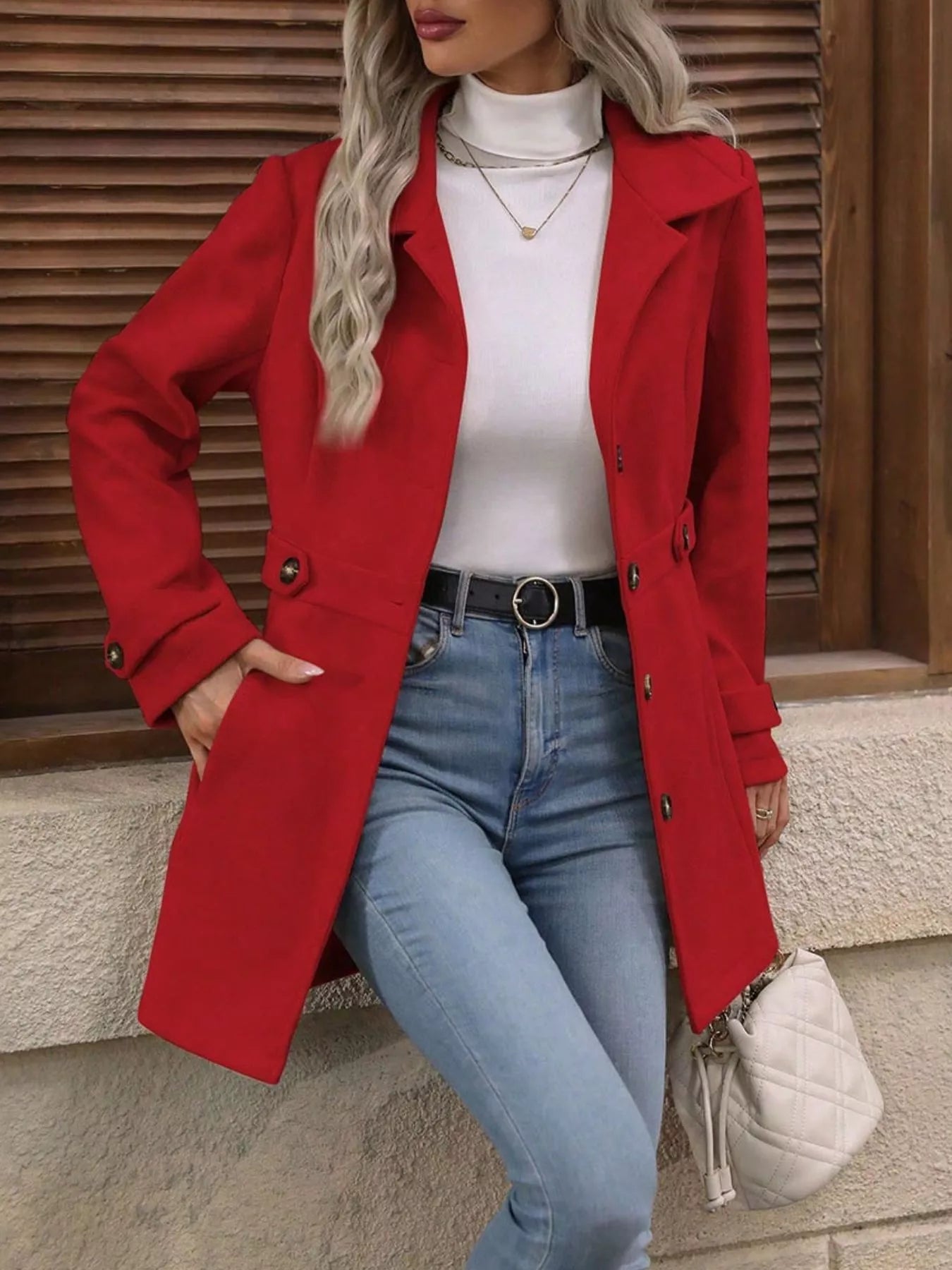 Button Up Long Sleeve Coat OutfitFlow