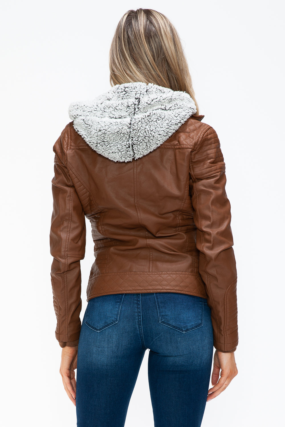 Outfit Flow - YMI Faux Layered Double-Zipper Jacket with Fuzzy Hood