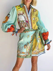 Printed Long Sleeve Shirt Dress OutfitFlow