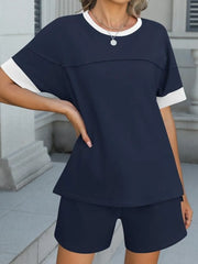 Round Neck Short Sleeve Top and Shorts Set OutfitFlow