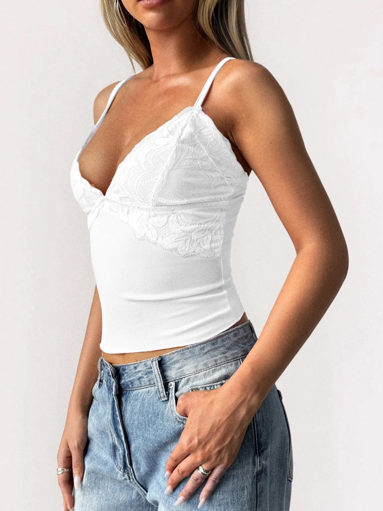 Lace Trim V-Neck Cami Top OutfitFlow