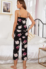 Outfit Flow - Floral V-Neck Cami and Cropped Pants Lounge Set