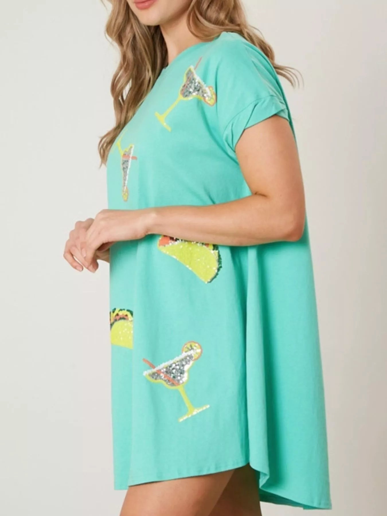 Sequin Short Sleeve Summer Tee Dress OutfitFlow