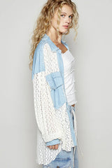 POL High-Low Denim Patchwork Lace Shirt OutfitFlow