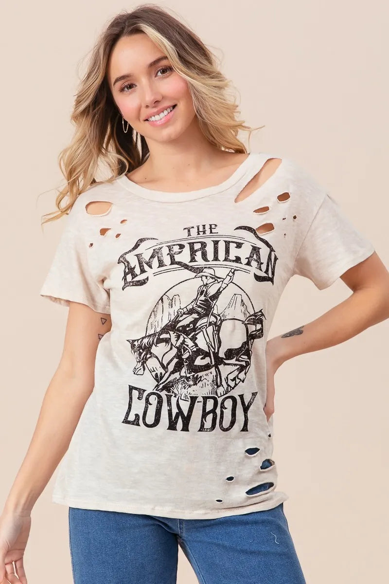 BiBi Cotton Slub Laser Top American Cow Boy Graphic OutfitFlow
