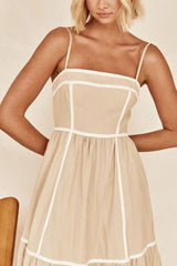 Contrast Trim Square Neck Midi Cami Dress OutfitFlow