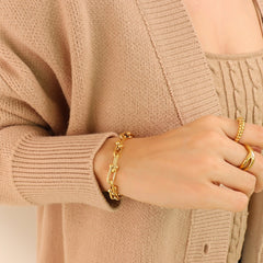 Chunky Chain Titanium Steel Bracelet Gold One Size OutfitFlow