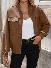 Zip Up Dropped Shoulder Jacket Trendsi