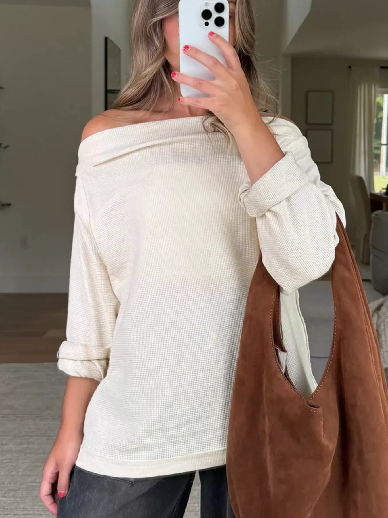 One Shoulder Long Sleeve Top Trendsi