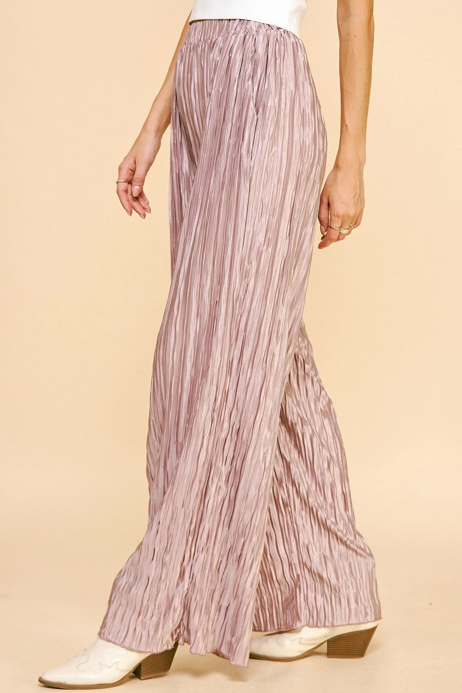 Davi & Dani Geo-pleated Elastic Waistband Pants OutfitFlow