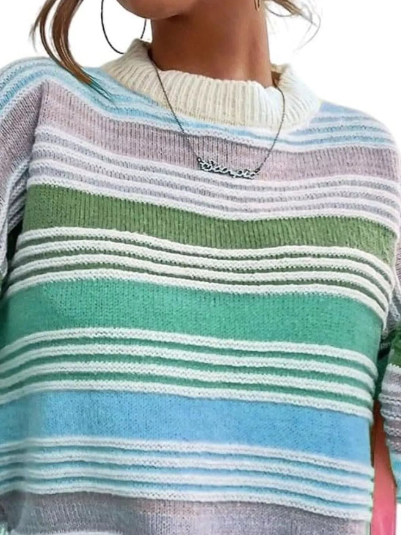 Rainbow Striped Drop Shoulder Oversized Sweater OutfitFlow