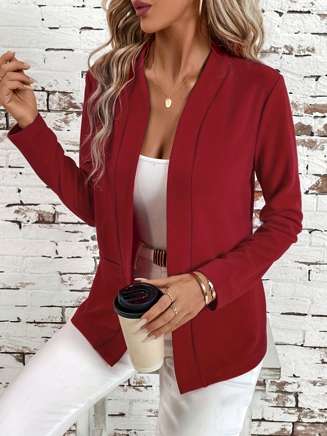 Outfit Flow - Solid Color Open Front Long Sleeve Cardigan