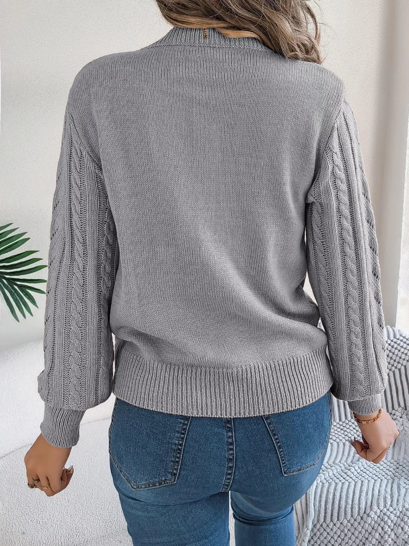 Cable-Knit Round Neck Sweater OutfitFlow