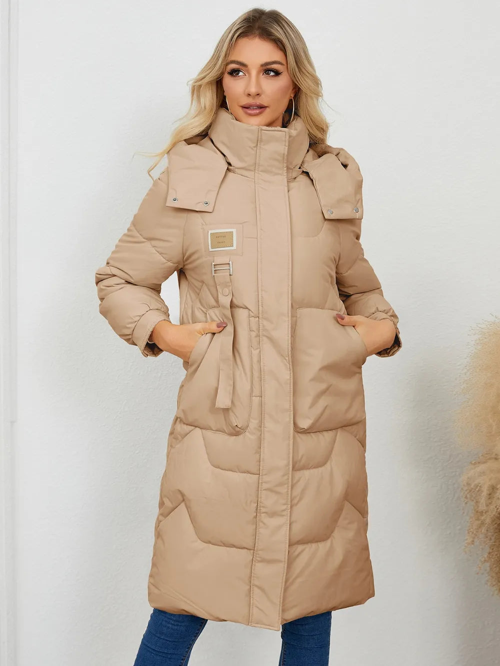 Long Sleeve Longline Hooded Winter Coat OutfitFlow