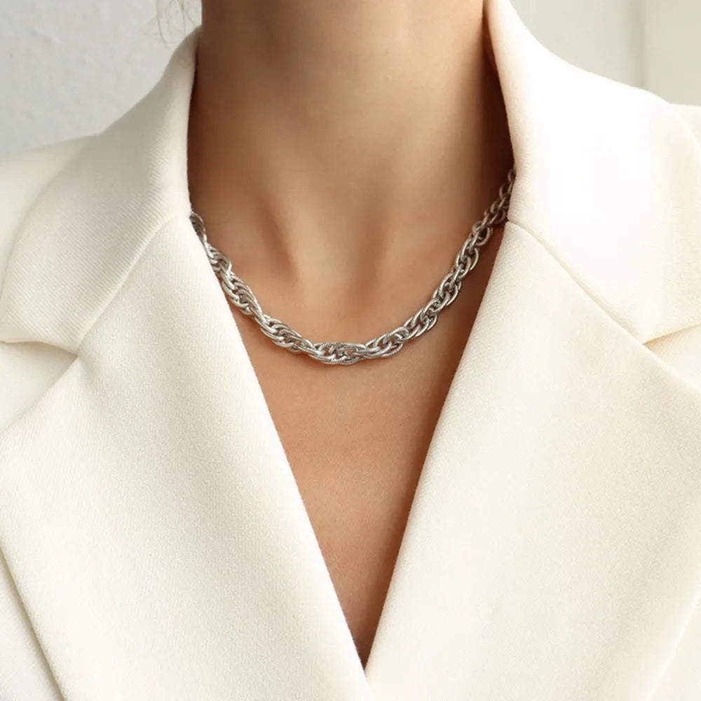 Titanium Steel Chain Necklace Silver One Size OutfitFlow