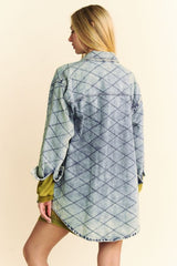 Outfit Flow - Davi & Dani Curved Hem Diamond Quilted Button Up Denim Shacket