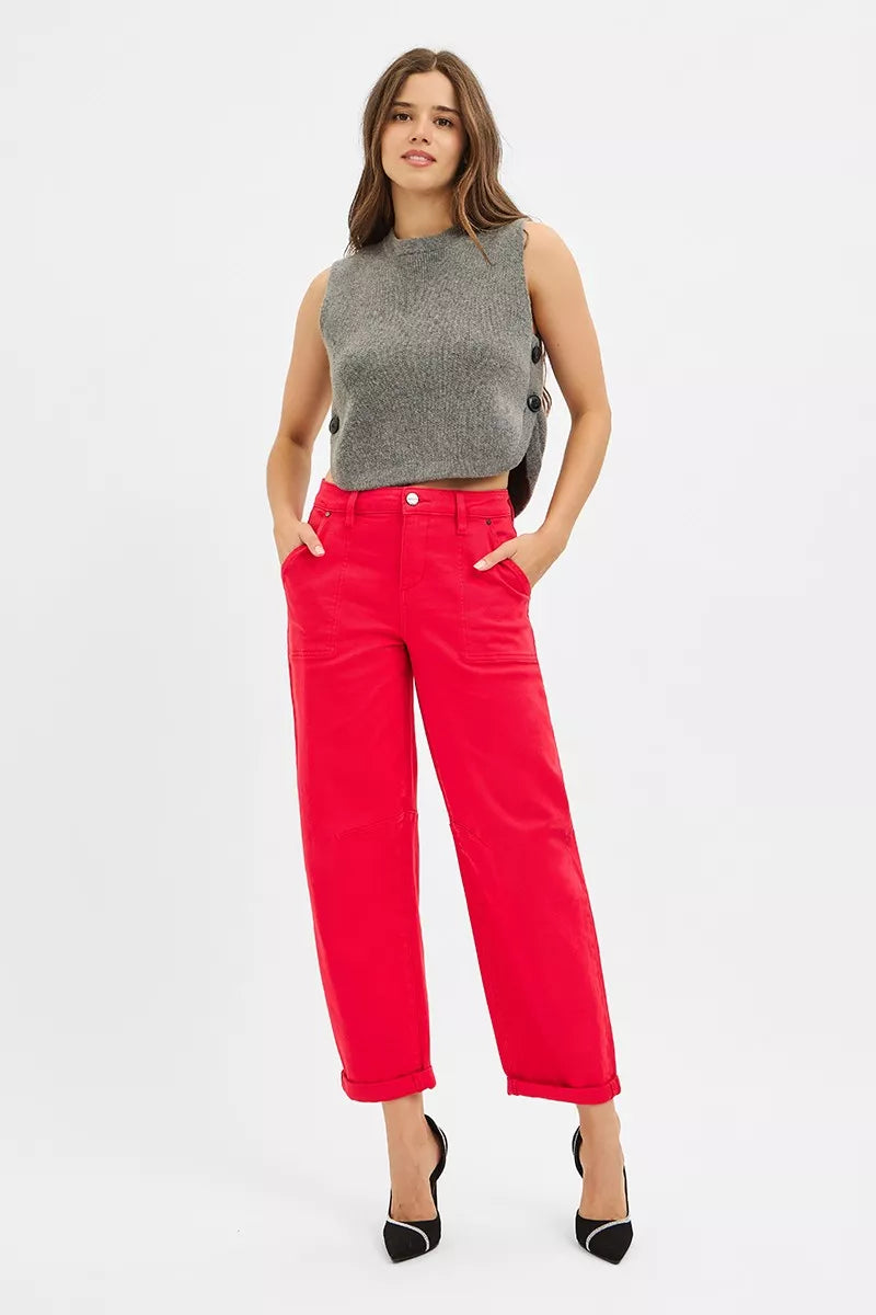 RISEN High Rise Ankle Cuffed Barrel Pants OutfitFlow