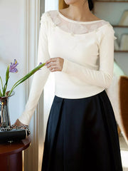 Floral Applique Long Sleeve T-Shirt OutfitFlow