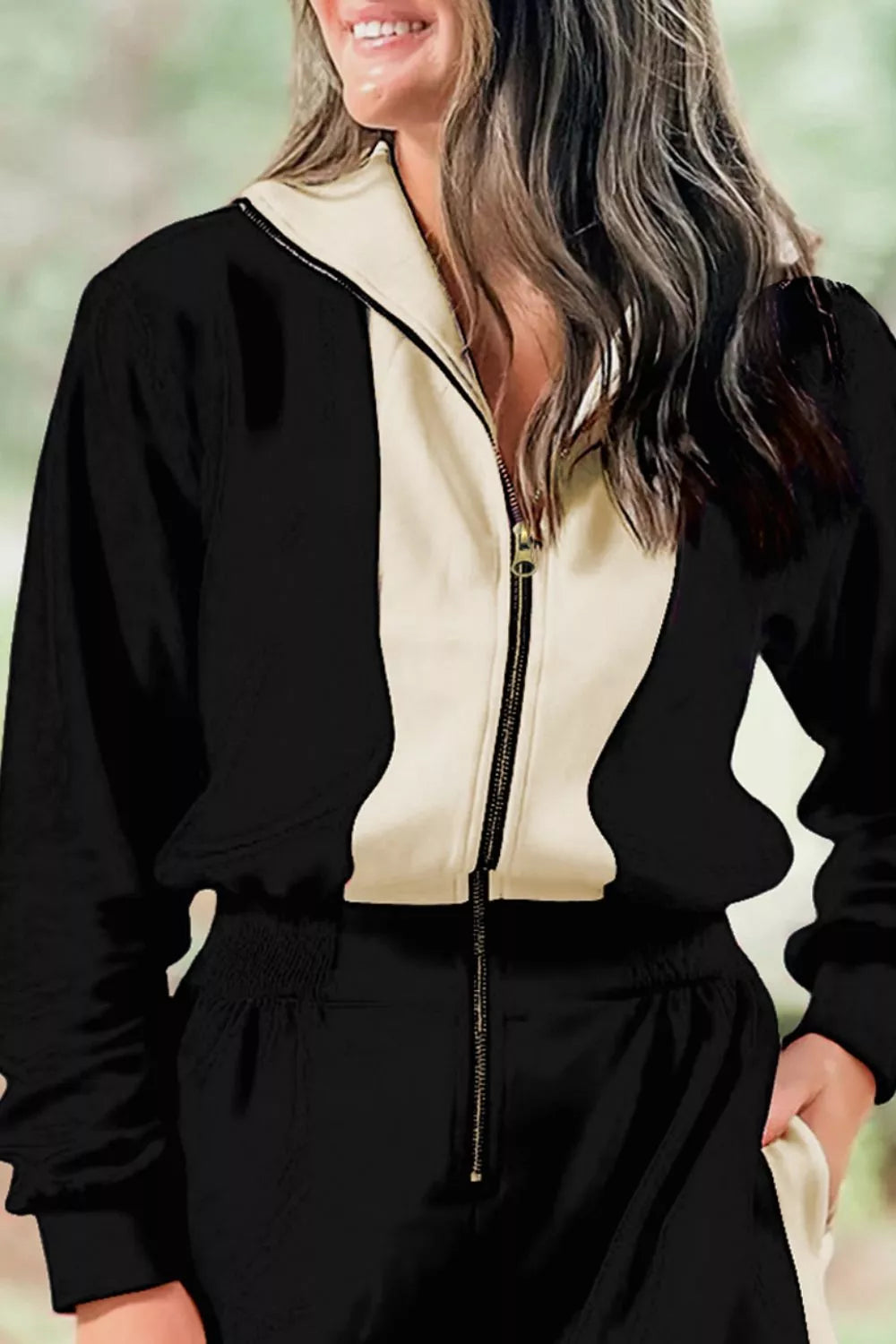 Two-Tone Zip-Up Romper OutfitFlow