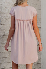 Frilled Trim Crew Neck Cap Sleeve Loose Fit Mini Dress OutfitFlow