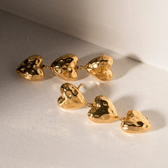 18K Gold-Plated Triple Heart Drop Earrings OutfitFlow