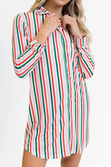 Striped Button Front Long Sleeve Shirt Dress OutfitFlow