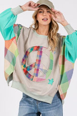 SAGE + FIG Contrast Peace Patch Dropped Shoulder Sweatshirt Tiffany Blue OutfitFlow