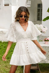 Lace Cutout Surplice Half Sleeve Dress OutfitFlow