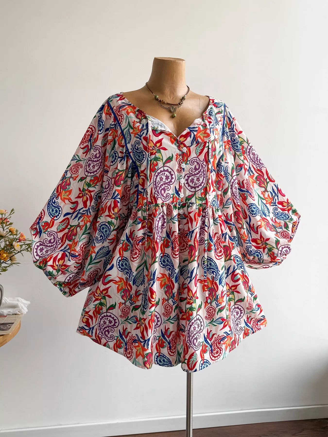Plus Size Boho Floral Print Button-Down Romper OutfitFlow