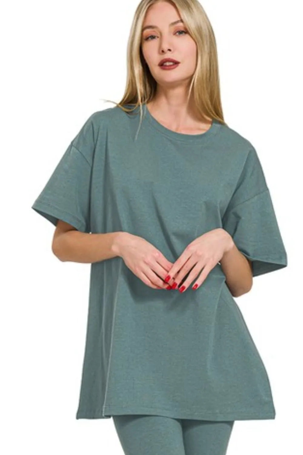 Zenana Cotton Round Neck Top & Legging Set OutfitFlow