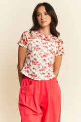 Davi & Dani Ribbon Short Sleeve Layered Mesh Top OutfitFlow
