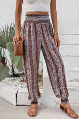 Outfit Flow - Perfee Smocked Printed High Waist Pants