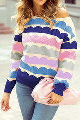Boat Neck Long Sleeve Sweater Cerulean Trendsi